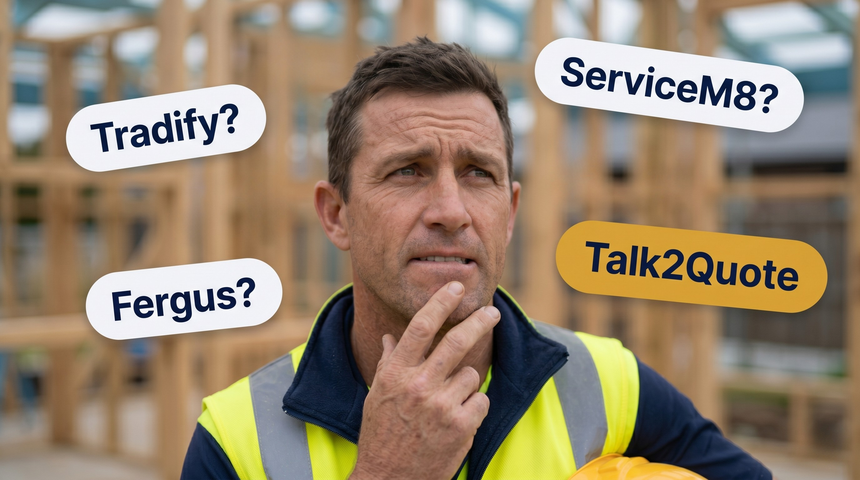 Australian tradie comparing tradie apps including Talk2Quote Tradify ServiceM8 and Fergus